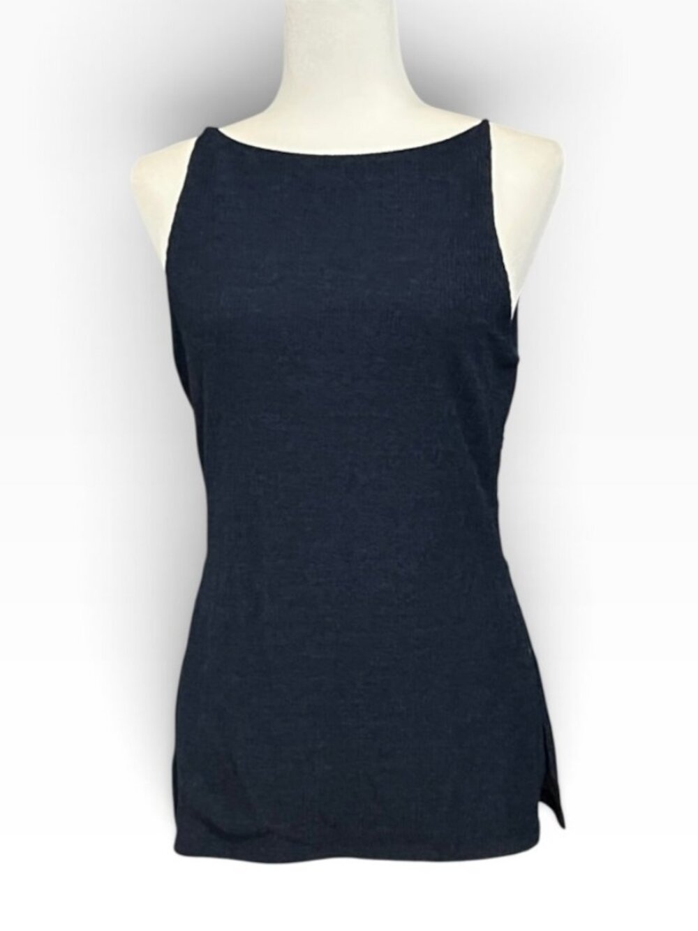 NWT Banana Republic Split Hem Crinkle Tank Top Size M Navy Blue Y2K Quiet Luxury